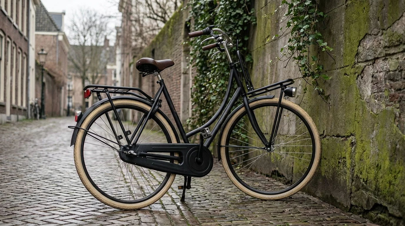 Velo hollandais classique noir avec porte-bagages